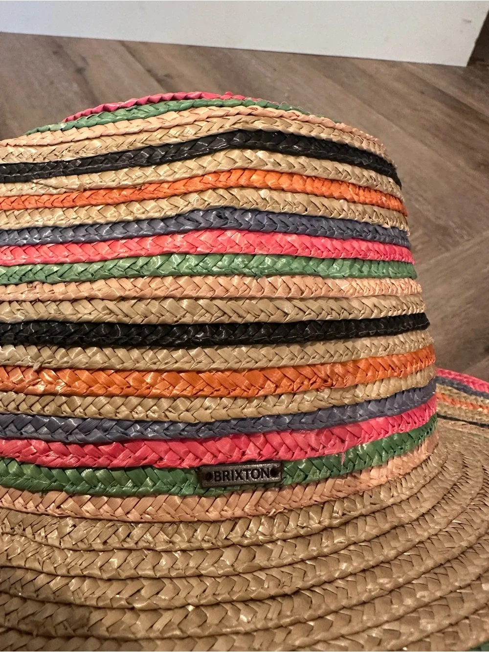 Brixton Straw Sun Hat in Natural with Pink, Green, Orange, Black Stripes